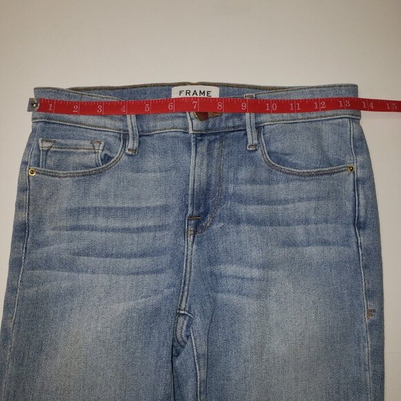 Frame Denim Le Skinny de Jeanne Women's Size 26 Raw Hem Flare Jeans Light Wash - Picture 4 of 16